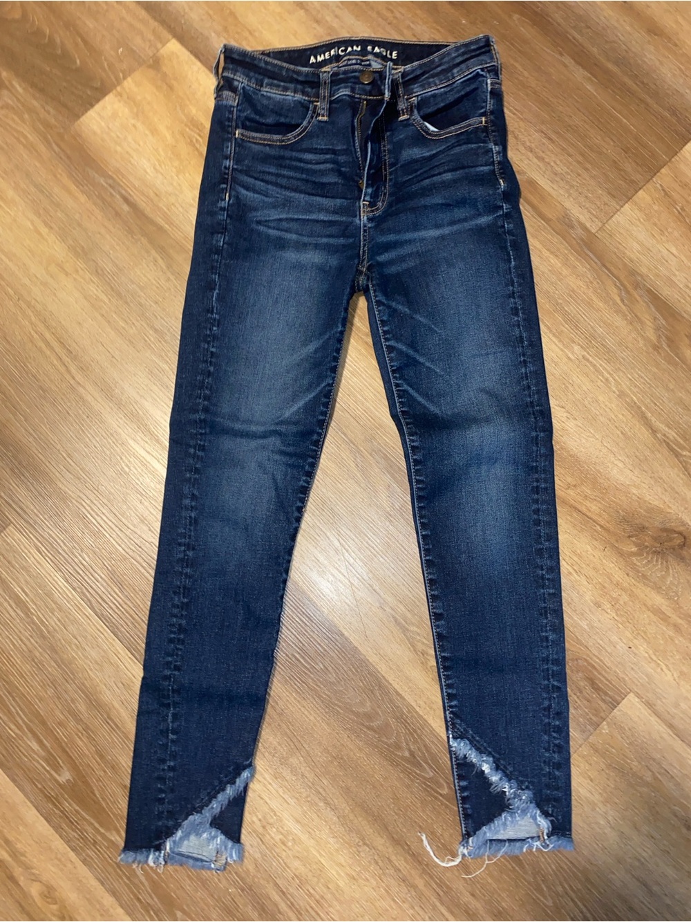 American Eagle Outfitters Dark Wash Ankle Skinny Jeans with Frayed Hem